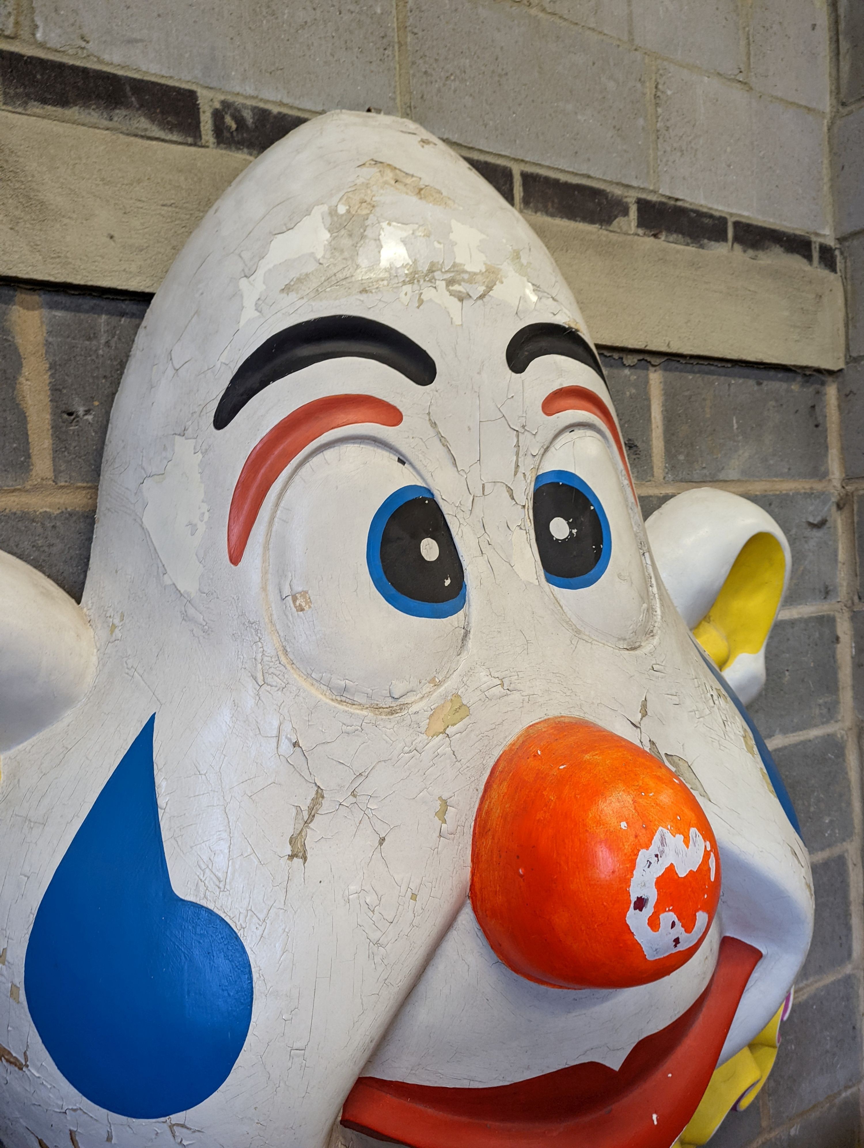 A large composition clown mask, ex. circus, height 145cm